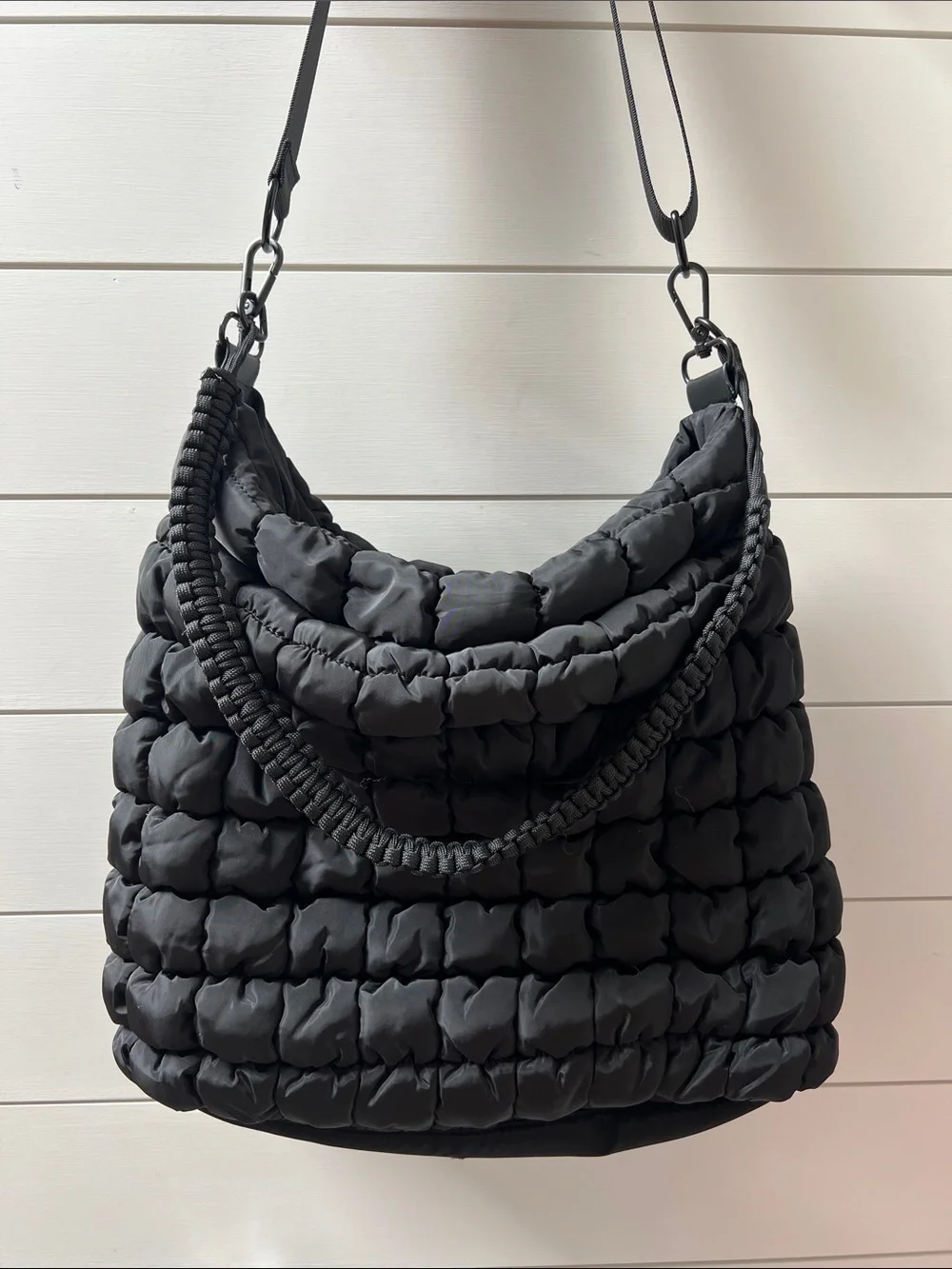 C&C California Quilted Black Shoulder Bag with Rope Detail
